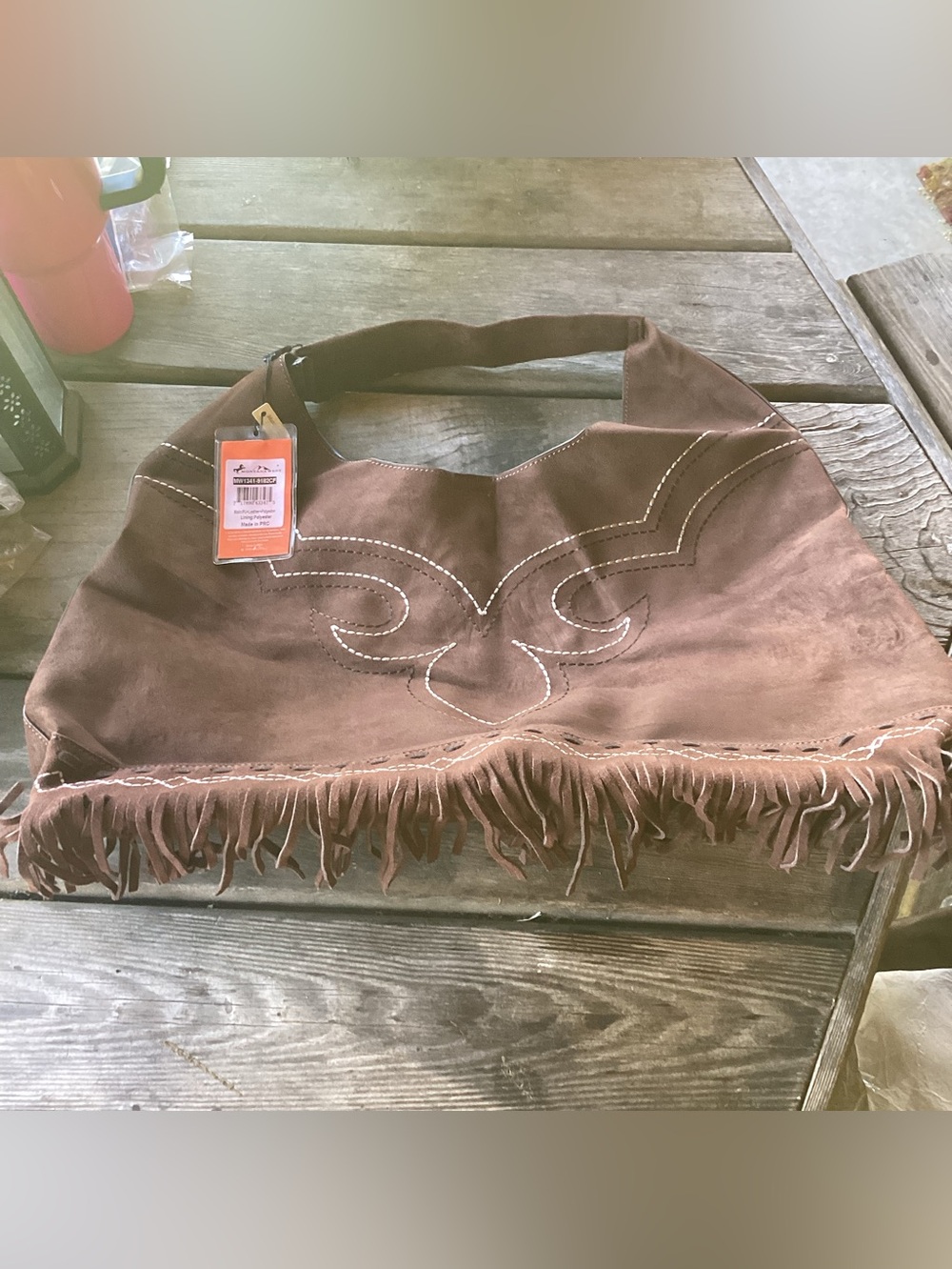 Montana West Boot Stitch Fringe Hobo Style Bag - suede feel